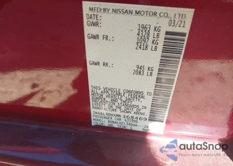 2021 Nissan Altima Sv Fwd из США, поврежденный, VIN 1N4BL4DVXMN368469